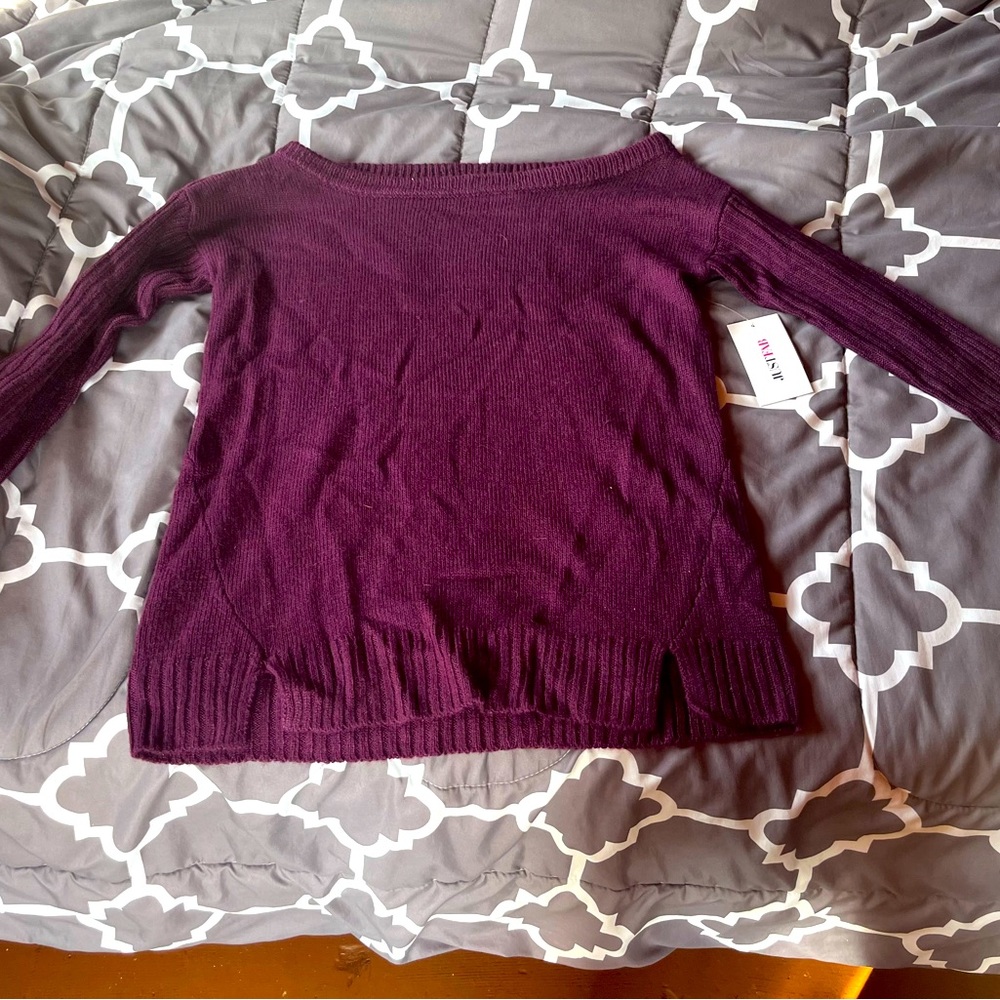 Just Fab purple off the shoulder sweater, brand new with tags on it